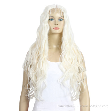 High sense of 38 inches Glossy white Glueless lace wig body wave extensions skin feeling loose synthetic hair wig lace front wig